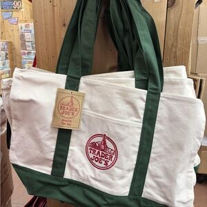 Trader Joe's Canvas Tote Bag - Cream with Dark Green NWT